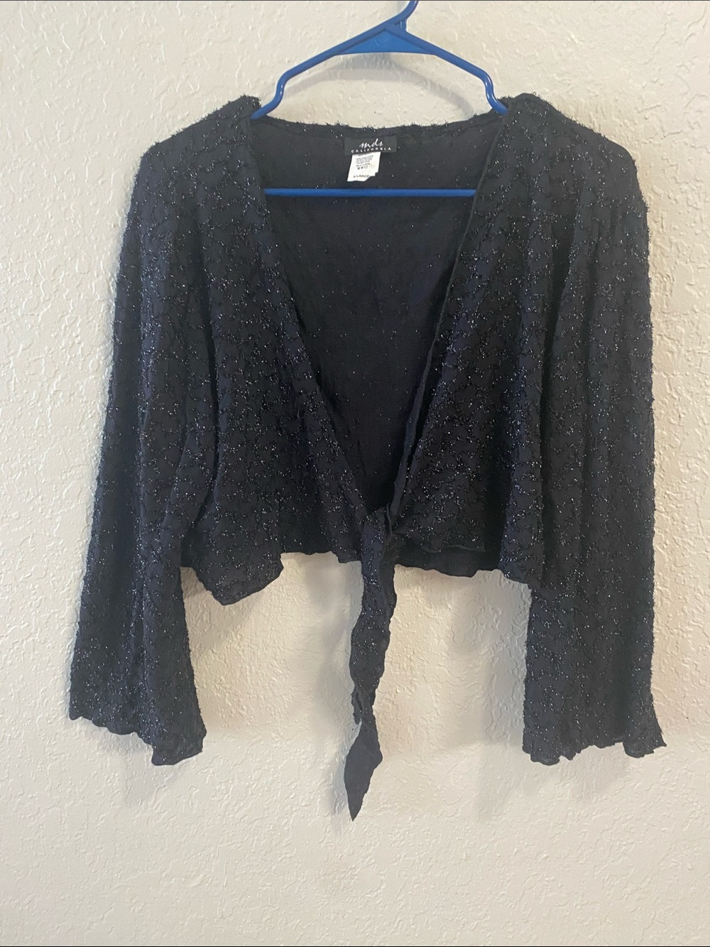 Mudd Black Sparkle Tie-Front Cropped Cardigan